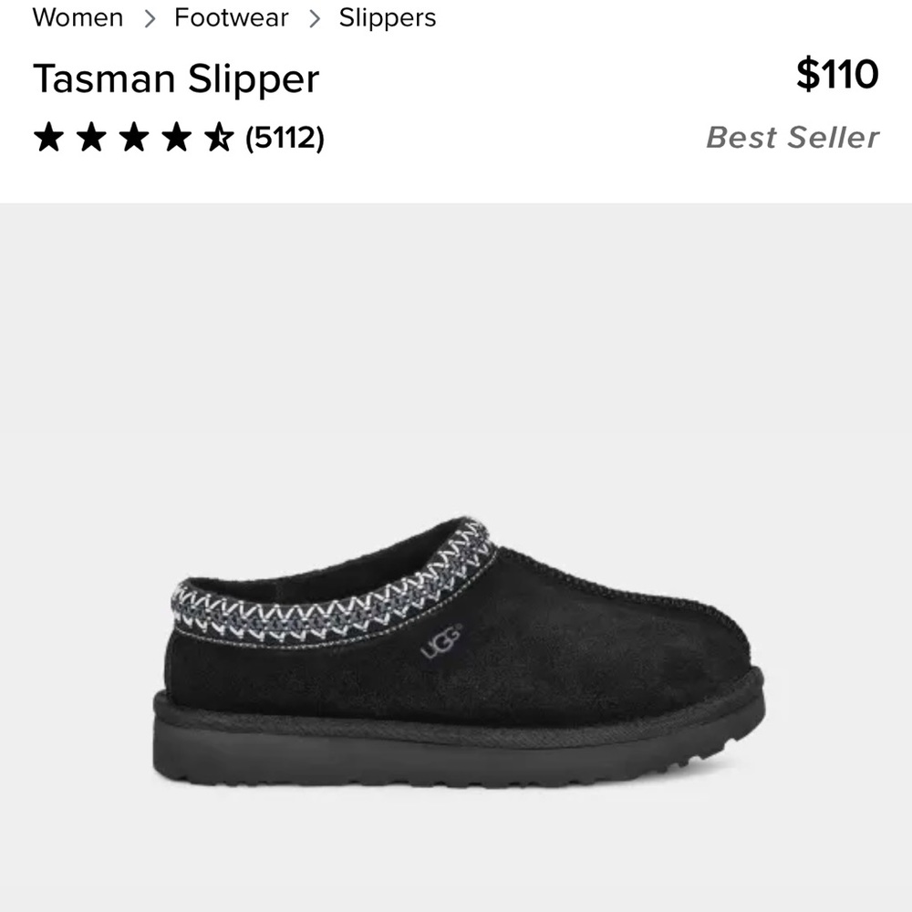 UGG tasman slipper size 6 black